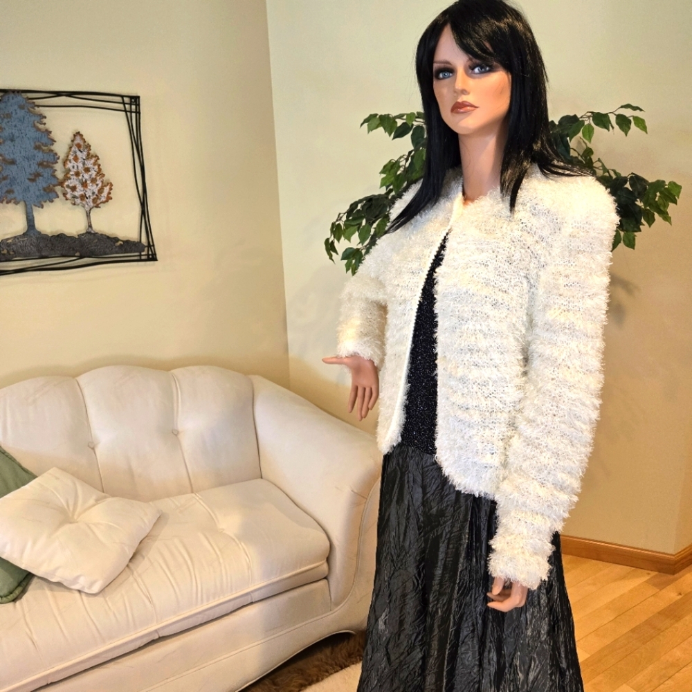 Fuzzy, White, Crocheted Jacket